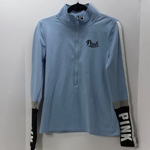 PINK Victoria's Secret Light Blue Zip-Up Pullover Top - Picture 1 of 9